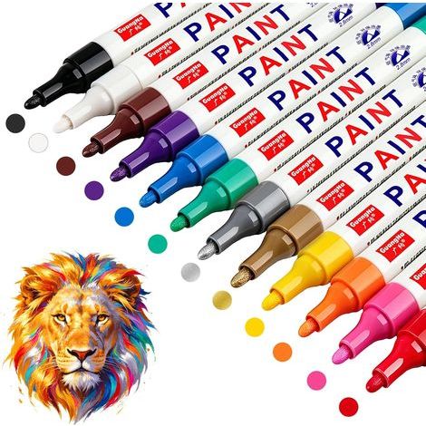 Marqueur Indélébile, 12 Couleurs Marqueur Permanent à Base d'huile Feutre Permanent Imperméables pour la Peinture sur pierres, bois, tissu, plastique, tasses (1/5)