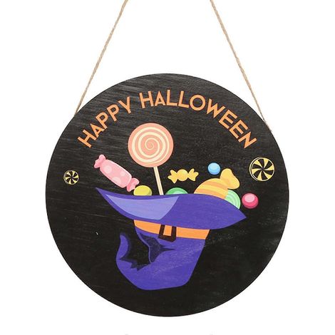 Plaque de porte de bienvenue pour Halloween - Décoration ronde réutilisable - Décoration de fête - Panneau suspendu en bois anti-décoloration (1/5)