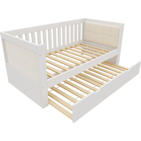 Cama de banqueta 90x200 cm con cama nido 90x190 cm de madera blanca (1/5)