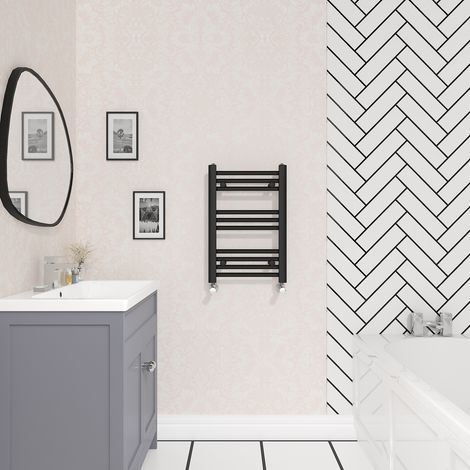 Bathroom Straight Heated Towel Rail Radiator Ladder Warmer Heating Black 600x400mm (1/5)