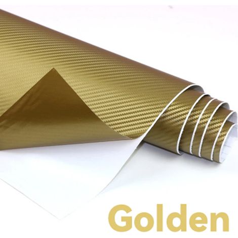 (Or - 10 x 150 cm) Film adhésif vinyle imitation fibre de carbone 3D, imperméable, pour voiture et moto. Convient pour la personnalisation de votre véhicule. (1/4)