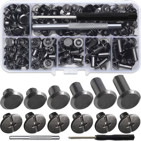 110 Vis à tête cruciforme en métal pour laisse de chien, 4 mm, noir, avec tournevis pour cuir, livres de bricolage, scrapbooking (1/5)