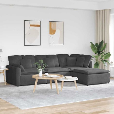 Modulares Sofa mit Fußhocker Kissen Cordstoff Dunkelgrau vidaXL (1/5)