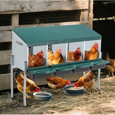 Pondoir à poules 4 compartiments sur pieds en métal galvanisé vert HAVRYA (1/5)