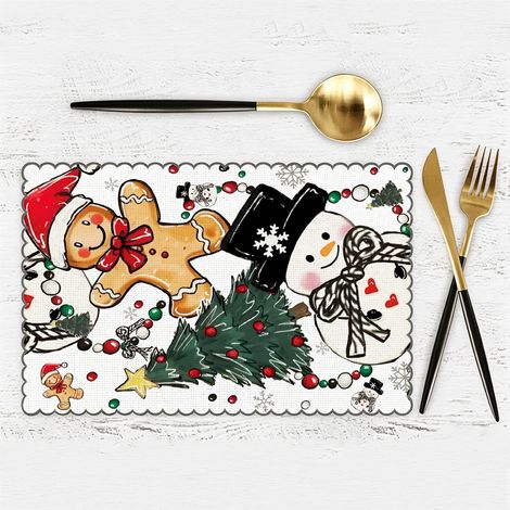 Set Tavola Natale Impermeabile in Tessuto di Lino, Motivi Cartoon Festivi 33x45 cm, Design Elegante per Pranzi Familiari e Decorazioni (1/4)