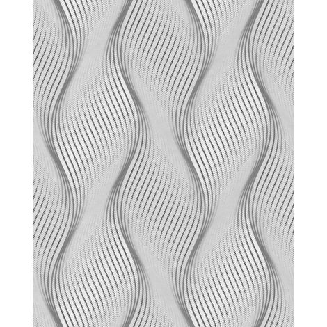 Carta da parati a righe EDEM 85030BR36 Carta da parati in vinile leggermente strutturata con linee ondulate ed accenti metallici grigio grigio-luce bianco argento 5,33 m2 (1/5)