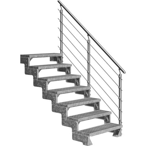 Dolle Außentreppe Gardentop 126-154cm Geschosshöhe mit Gitterrost 80cm breit mit Prova-Geländer