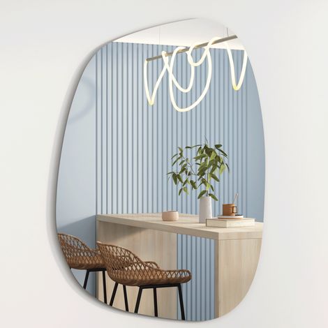 Albatros Designerspiegel Asymmetrisch 60 x 45 cm Wandspiegel oder Türspiegel, Moderne organische Form Spiegel Oval und Groß Asymmetrischer Spiegel unförmig und Rahmenlos, Größe:60cm x 45cm (1/5)