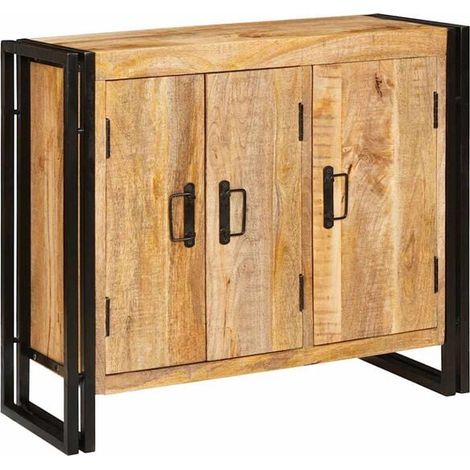 Buffet de Salle à Manger en Bois de Manguier Massif 80x33x70cm, Meuble de Rangement Style Vintage Français avec Étagères et Portes, Console d'Entrée Rustique pour Cuisine Salon (1/5)
