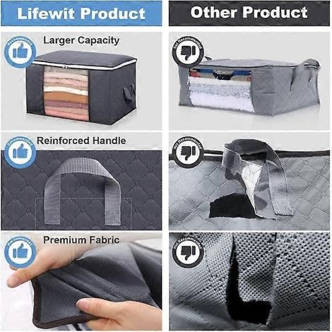 Sac de rangement pour draps, couvertures et vêtements, gris, 60 x 43 x 35 cm, lot de 1