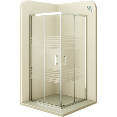 Mampara de Ducha Diana 80x80x185cm -REVERSIBLE- Puerta corredera, Ajuste 77,5-79,5x77,5-79,5cm - Perfiles Cromados, Cristal parcial satinado 6mm