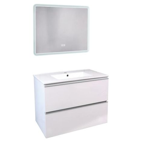 ONDEE - Mueble de baño TRENDY - 80 cm - Blanco mate - 2 Cajones - Espejo ATHENA (1/4)