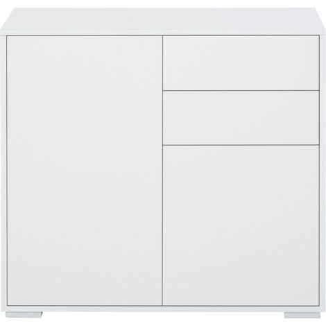 High Gloss Frame Sideboard, Push-Open Design 2 Drawer for Living Room, Bedroom, 74H x 79W x 36Dcm, White (1/5)