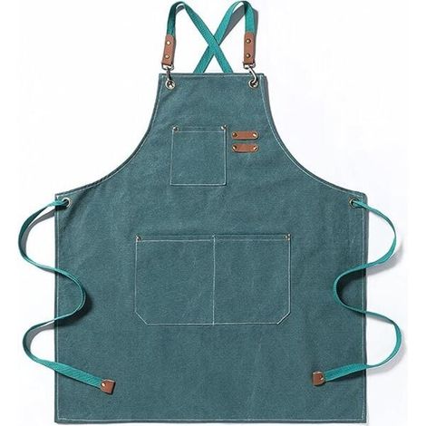 Chef's Apron, Cotton Canvas Gardening Apron with Large Pockets for Men and Women, Kitchen Bib, Adjustable and Durable Gardening Apron - Green (1/4)