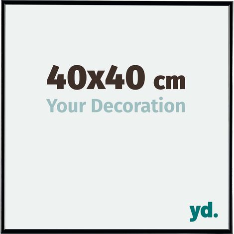 Cadre photo 40x40 cm en plastique noir brillant – Plaque de verre APET résistante aux UV – Système anti-reflet pour portrait et paysage