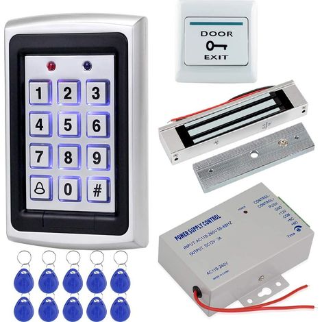 Kit de système de contrôle d'accès de Porte complète métal 125KHz RFID Clavier + Verrou électromagnétique 180KG / 350lbs + Contrôleur d'alimentation 3A + 10pcs Porte-clés Card (1/5)