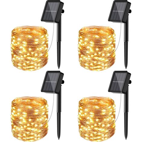 Solar Lights Outdoor, 12m 120 LED Solar Lights Outdoor Waterproof 8 Modes Decorative Lights for Garden, Patio, Yard, Home, Christmas, Wedding, Party, Warm White [Pack of 4] (1/5)