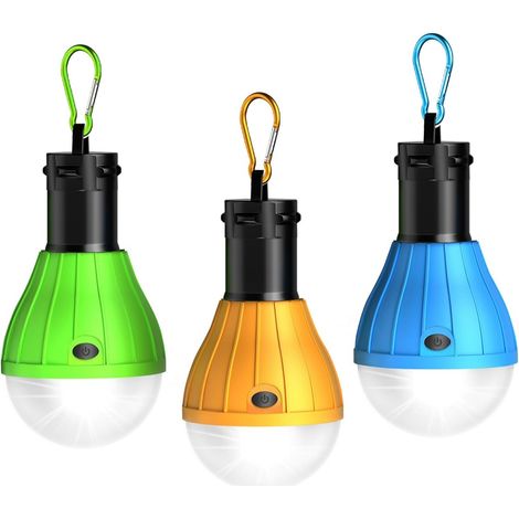 Lampe De Camping - Lanterne Led Avec Crochet - Étanche - 3 Modes D'éclairage - Pour Tente Bivouac Pêche Secours - 3 Pièces