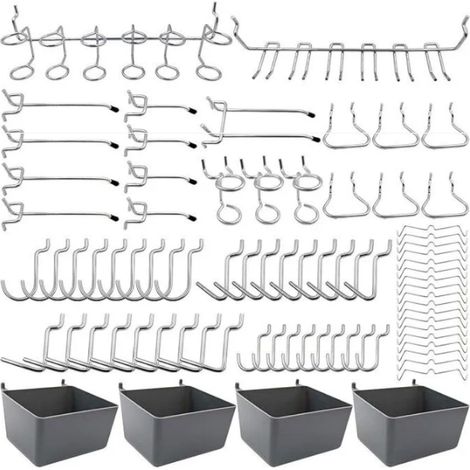 Porte-outils de Crochets pour Panneaux Perforés avec Bacs, Verrous à Chevilles, pour Organiser Divers Outils, 80 pièces (1/4)