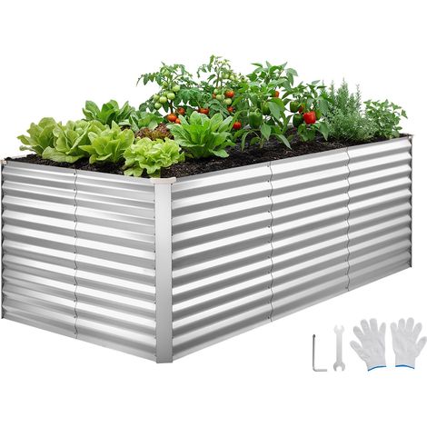 VEVOR Cama Elevada de Jardín 240 x 120 x 86 cm Rectangular, Arriate de Jardín de Metal con Fondo Abierto, para Cultivo de Flores Plantas Verduras con Accesorios para Terraza Patio Balcón, Plateado (1/5)