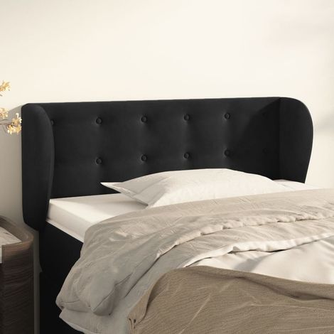 Tête de lit avec oreilles pour lit simple, Cadre de lit, Tableau décoratif de chevet Noir 93x23x78/88 cm Velours SDG19896 (1/5)