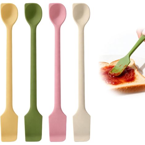 Set of 4 Mini Silicone Spatulas with Long Handles, Kitchen Spatula Silicone Double Tip Spoon, Small Silicone Spatula for Deep Pots, Mini Silicone Spatula Set Multicolour (1/5)