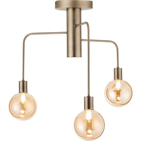 Litecraft Triss Ceiling Light Semi Flush With Gold Tinted Glass Shades - Pewter (1/5)