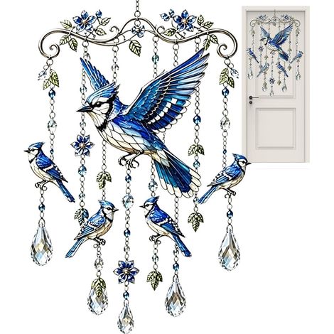 Carillon éolien oiseau, son grave, cristaux scintillants, pendentif colibri, carillon commémoratif pour terrasse, balcon, porche (1/5)