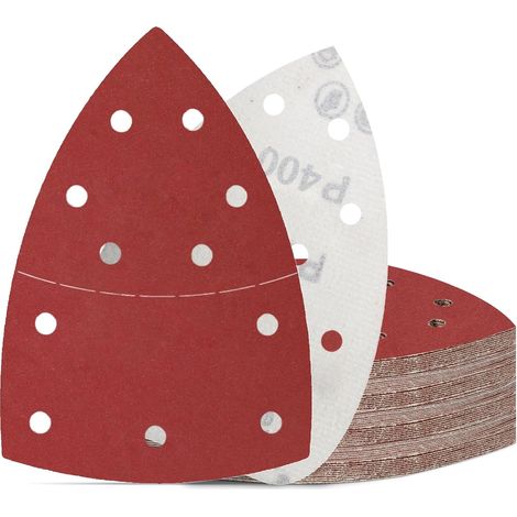 100 Pièces Papier Abrasif pour Ponceuse Grain 400 Papier Ponceuse Triangulaire 11 Trous 105 x 152mm pour Ponceuses de Détail (1/5)