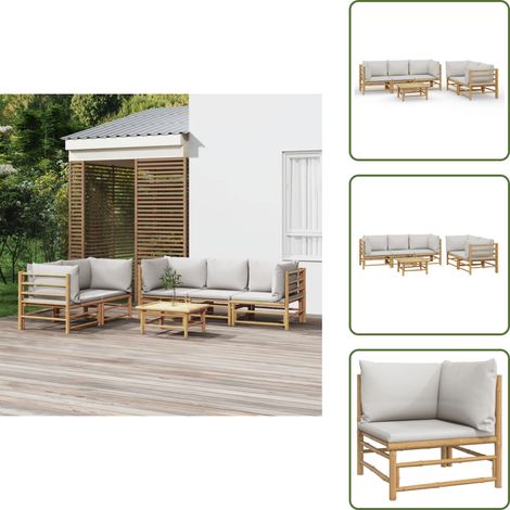 Cojines para sofás - vidaXL Set de muebles de jardín 6 piezas bambú con cojines gris claro - Muebles de bambú
