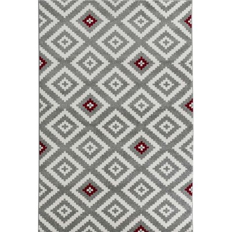 Tapis salon et chambre 50x80 rouge et gris rectangle tissé motif géométrique EFELON 1 (1/3)
