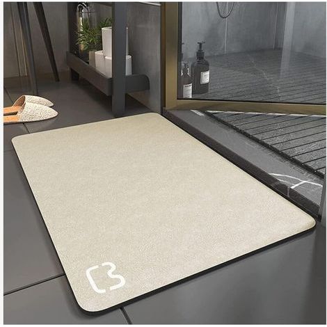 Tapis de Bain Antidérapant Super Absorbant Diatomite Tapis Salle de Bain Microfibre Tapis de Baignoire Tapis de Douche Doux Séchage Rapide (Beige, 50 80) (1/4)