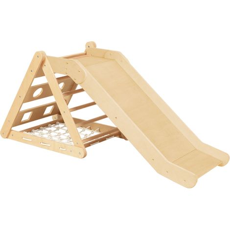 Sunny Sammie Triangle D'Escalade 2 En 1 Avec Toboggan En Bois Couleurs Naturelles Structure D'Escalade D'Intérieur Pour Enfants Jouet Montessori (1/4)