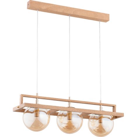 Suspension barre bois nordique, globes ambre 3xE14 Alfa (1/3)