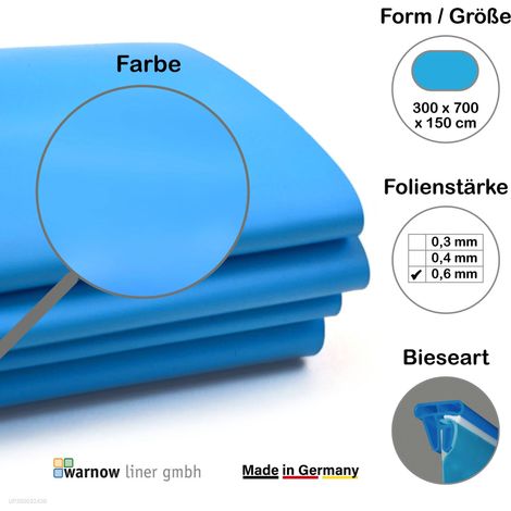 Premium Poolfolie für Ovalpool, 700 cm x 300 cm x 150 cm, Stärke: 0,6 mm, blau, Keilbiese (1/5)