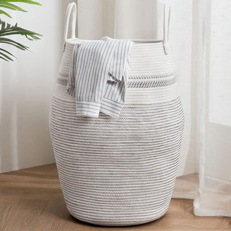 Cesto para ropa sucia de 105 l, cesto para almacenar algodón, cesto grande con asa, cesto para ropa sucia gris