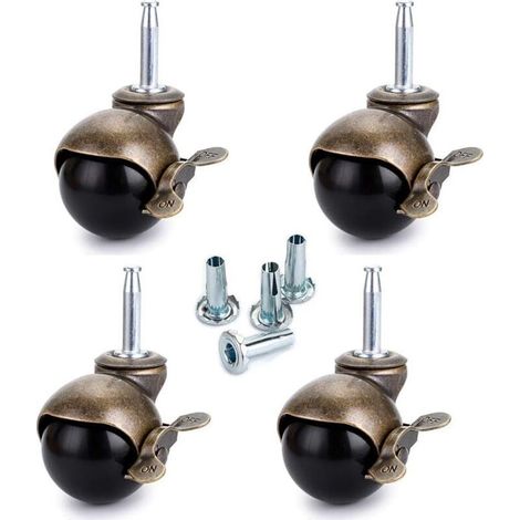 4 Pcs roulettes pivotantes à tige 40 mm, roulette pour meuble avec frein, roulette en nylon pour chaise de bureau, divan-lit, canapé, capacité de charge 25 kg par roulette (1/4)