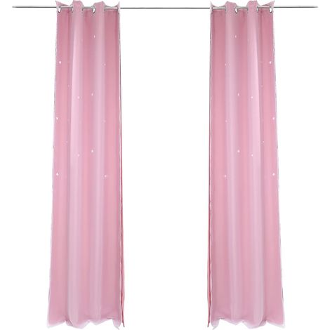 Rideaux Occultants Rose 100x200 cm  Forme d'Étoile Creuse avec Double Gaze, Idéal pour Salon et Chambre