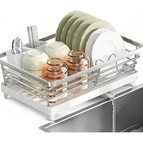 Égouttoirs, en Acier Inoxydable Egouttoir, Peu Encombrant Égouttoir Vaisselle, avec Porte-Baguettes et Égouttoir, pour Assiettes, Bols et Couverts (1/5)