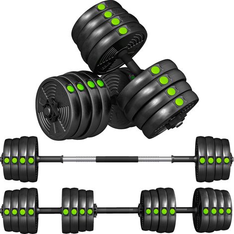 Haltères 2 en 1 réglables, haltères libres avec poignées antidérapantes, 30 KG - Barres incluses,  parfait pour l'entraînement de musculation à domicile ou en salle de sport