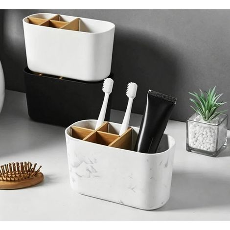 Porte-brosses à dents de salle de bain - Support en bambou avec 5 compartiments pour brosses à dents électriques pour enfants et dentifrice (1/5)