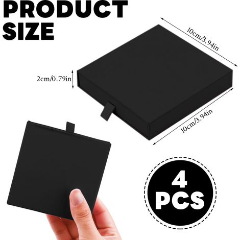 Lot de 4 boîtes cadeaux carrées pour bijoux, style tiroir, présentoir en carton 4x4 pouces, boîte en papier, emballage et rangement pour colliers, bracelets, boucles d'oreilles (noir) (1/3)