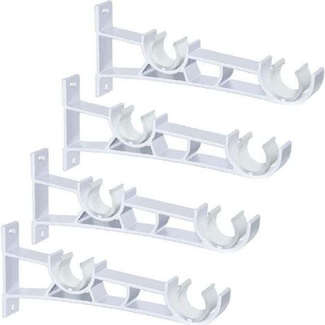 Lot de 4 supports de tringle à rideaux double de 28 mm - Résistants - Blanc (1/4)