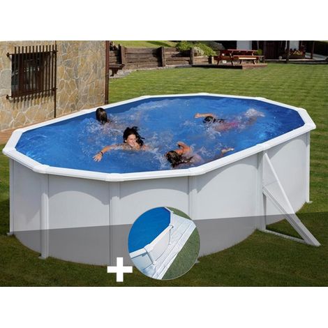 GRE – Piscine hors sol acier ovale 5,27 x 3,27 x 1,22 m – Volume 14,5 m³ – Filtration à cartouche 3,8 m³/h – Échelle de sécurité incluse