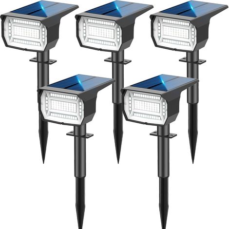 Spot Solaire Exterieur [5 Pack/72LED], 3 Modes IP67 Étanche Lampes Solaires Exterieures Jardin, 6500K Fonction 2 en 1 Spot Exterieur Pour Cour, Clôture, Chemin, Allée, Porche, Jardin, etc. (1/5)