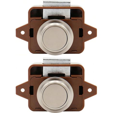 Lot de 2 serrures à bouton-poussoir pour portes d'armoires et tiroirs, marron/nickel, pour caravane, bateau, yacht (1/5)