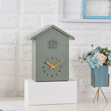 Vogelhaus-Wanduhr, skandinavischer Stil, ABS, geräuschloses Grün, mit Sprachausgabe, für Büro, Schlafzimmer, Wohnzimmer