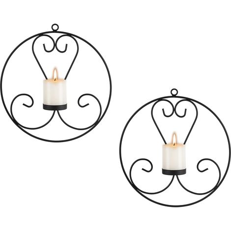 Ronds Bougeoir Mural pour Pilier - Bougeoirs Decoratif en Métal Noir Ensemble de 2 Bougie Chandelier Porte Bougie pour Murs Bougeoir pour Salon Chambre Salle à Manger Décor