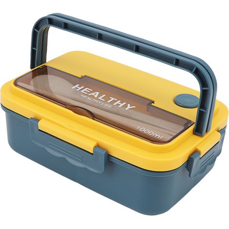Boîte à lunch en plastique à 3 compartiments, 1000 ml, compatible micro-ondes, de type bento, idéale pour les enfants, les adultes, les étudiants et les employés de bureau. Couleur : bleu élégant. (1/5)