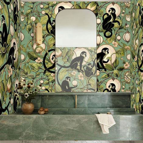 Papier peint tropical design singes Scimmie Lanterne